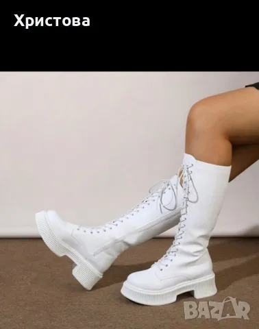 Бели ботуши с връзки, снимка 5 - Дамски ботуши - 49644851