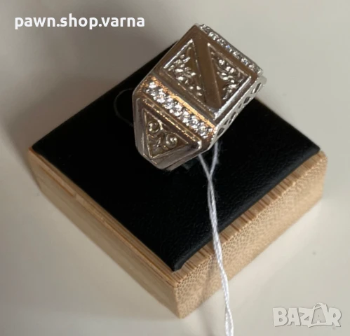 Мъжки сребърен пръстен с фианити – проба 925 – 6,10 гр – размер 19,5 мм – НОВ