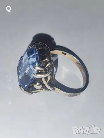 Стар сребърен пръстен с аквамарин, снимка 6 - Пръстени - 49237638