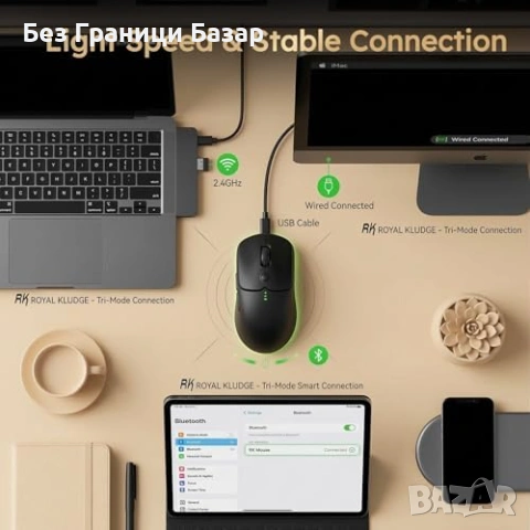 Нова Ултралека мишка RK MO1 51г 3 режима 6 програмируеми бутона за работа лаптоп, снимка 4 - Клавиатури и мишки - 54312315