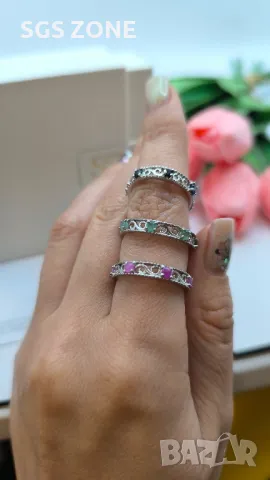 Сребърен Пръстен Eternity с Рубин/Сапфир/Изумруд