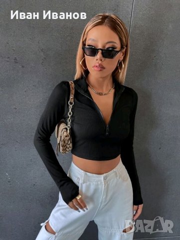 Стилна блуза кроп от Shein, снимка 2 - Блузи с дълъг ръкав и пуловери - 37877620