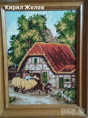 СТАР ГОБЛЕН СЕЛСКА КЪЩА ГЕРМАНИЯ ПАСТОРАЛЕН СЕЛСКИ ПЕЙЗАЖ в ДЪРВЕНА РАМКА 30915