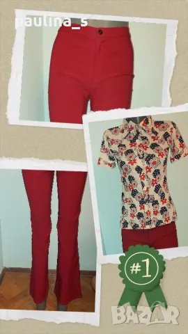 Два броя / Винтидж / Панталон с широки крачоли "Zara" basic / Червен(с блуза) и Антрацит, снимка 3 - Панталони - 32588451