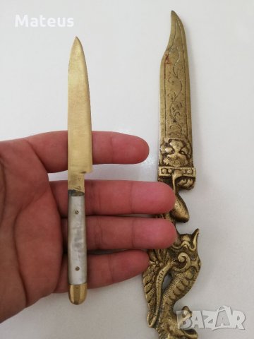 Античен китайски месингов нож за писма-рядък и уникален, снимка 5 - Антикварни и старинни предмети - 33753241