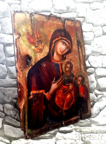 ПРОДАДЕНА!икона Богородица с децата Исус и Йоан Предтеча 30/21 см УНИКАТ, декупаж, снимка 4 - Икони - 33070636