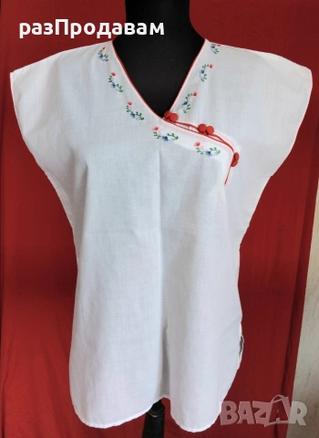Нова Блуза с Бродерия~ ръчна~ цветя~ 100% Памук