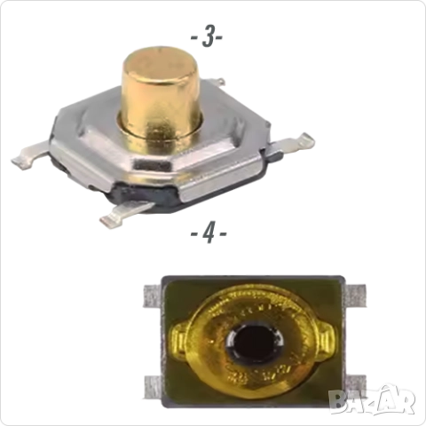 Микробутон / Тъч бутон SMD DIP монтаж , 3 PIN Tact Switch Button 4 PIN, снимка 3 - Друга електроника - 51953115