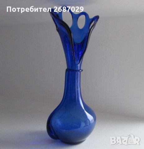 Синя стъклена ваза, уникат, снимка 4 - Вази - 30594551