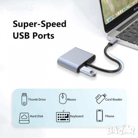 USB C хъб Multiport Adapter, 4К HDMI, VGA, USB 3.0, PD 87W, алуминиев, снимка 4 - Други - 40214391