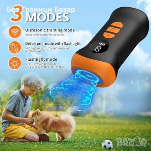 Ново Ултразвуково антилай устройство за кучета LED акумулаторен тренажор, снимка 2 - За кучета - 54129319