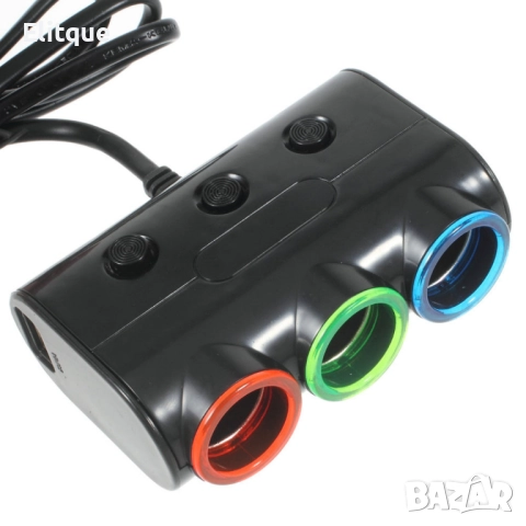 Мултифункционално зарядно за кола -  2 USB порта и 3 гнезда за запалка – 120W мощност и стилен дизай