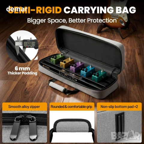 Преносим китарен педалборд CAHAYA, вградено захранване, кабели, калъф, снимка 5 - Китари - 53373328