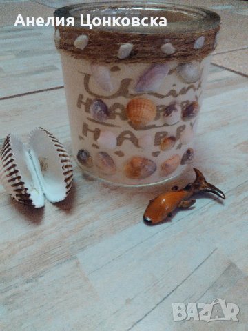"Морска"стъклена саксийка,вазичка , снимка 1
