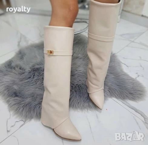 Ботуши на платформа - бежова кожа, снимка 2 - Дамски ботуши - 52468840