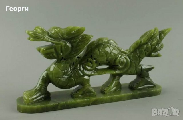 Изящен 100% естествен нефрит Ръчно изработена статуя  Тибетски дракон., снимка 3 - Декорация за дома - 37828872