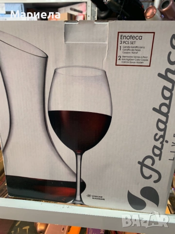 Комплект гарафа и 2 чаши Енотека, Стъклена, 1.8л.