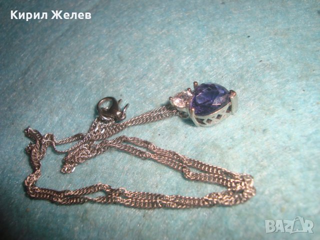 САПФИРЕНО НЕЖНО КРАСИВО АРТ ДЕКО КОЛИЕ БЛАГОРОДНА СТОМАНА с БЯЛА ПОЗЛАТА и ЦИРКОН 27257, снимка 13 - Колиета, медальони, синджири - 35007849