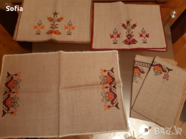 Подарък/ Покривки ръчна изработка : Шестограм и Елипса в бяло от 90-те/БГ Шевици 5бр с бродерии 