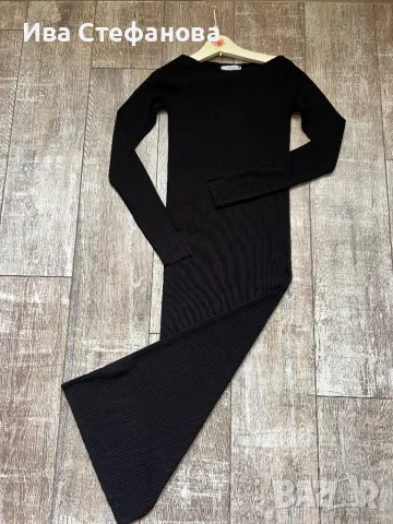 Уникална нова по тялото еластична спортно елегантна черна еластична рокля рипс рипсена