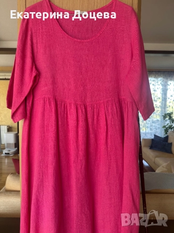 Розова ленена рокля, снимка 2 - Рокли - 51587678