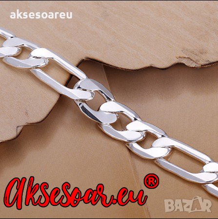 Посребрена сребърна гривна 8 мм плетка картие бижу верига мода синджир бижутерия Благородна твърда с, снимка 4 - Колиета, медальони, синджири - 38372061