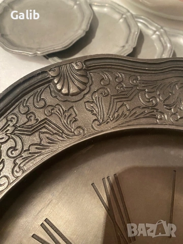 Калаени старинни предмети, часовник, свещник, чайник, подложки за чаши, снимка 3 - Антикварни и старинни предмети - 54058316