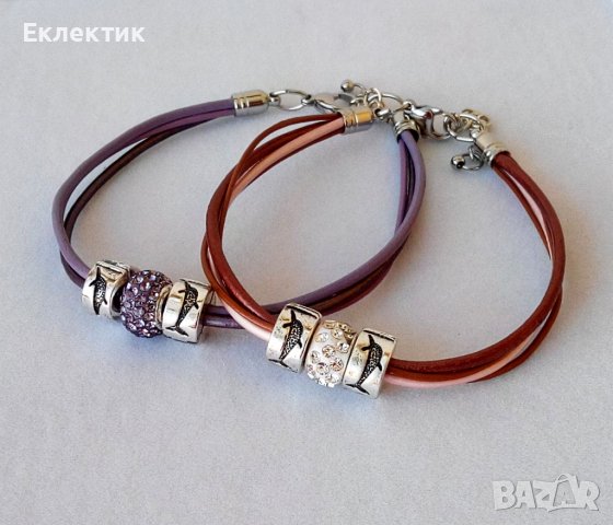 Гривни от кожа и полимерни кристали, снимка 2 - Гривни - 38123444