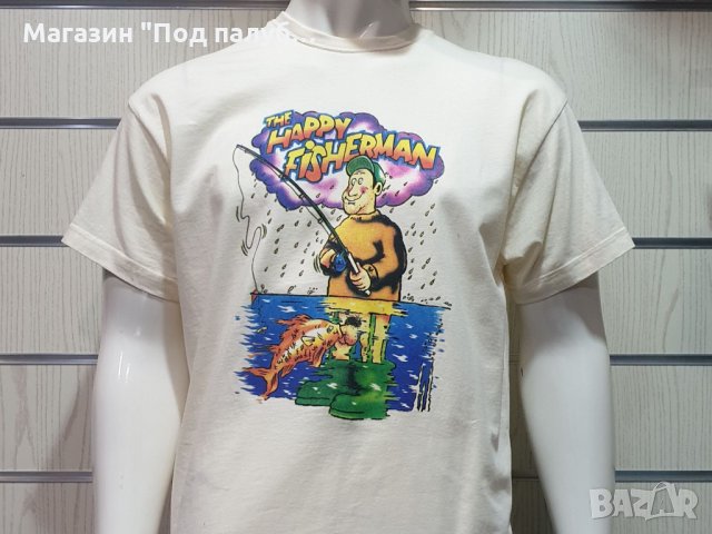 Нова мъжка забавна тениска с трансферен печат HAPPY FISHERMAN (Щастливия Рибар), снимка 6 - Тениски - 28296202