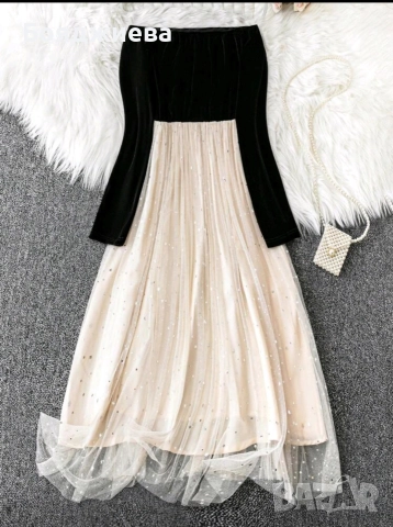 Плюс сайз рокля с бляскава мрежа с отворени рамене