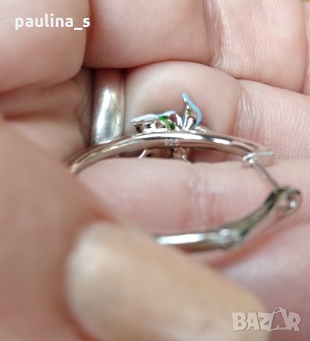 Японски, дизайнерски сребърни обеци с циркони и ръчно рисуван емайл 925 , снимка 4 - Обеци - 29262795