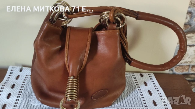Дамска чанта от естествена мека лицева кожа в кафяв цвят