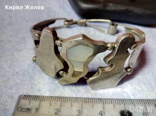 КРАСИВА СТАРА РЕТРО АРТ ПОСРЕБРЕНА МЕДНА ГРИВНА с ИНКРУСТИРАН СЕДЕФ и ИНИЦИАЛИ на МАЙСТОРА МК 48606, снимка 8 - Антикварни и старинни предмети - 48492620