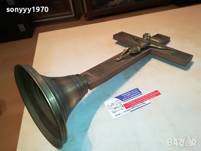 ГОЛЯМ КРЪСТ С ХРИСТОС-ДЪРВО МЕД МЕСИНГ L2901230906, снимка 4 - Антикварни и старинни предмети - 39471837