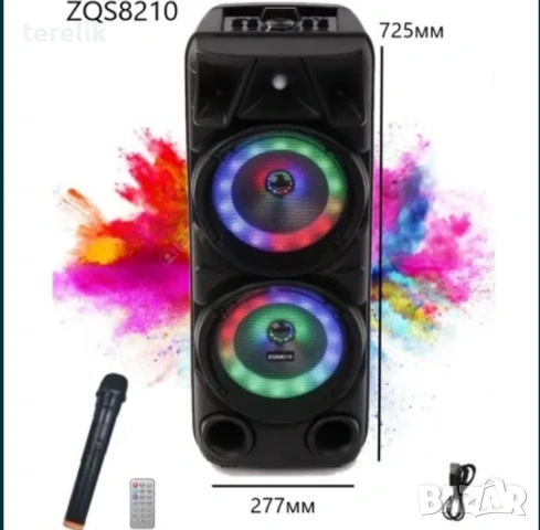 %Cobra Нова ZQS 8210 2х8 120W 6500mah 2 микрофона ПРЕНОСИМА КАРАОКЕ КОЛОНА От вносител 12 месеца гар