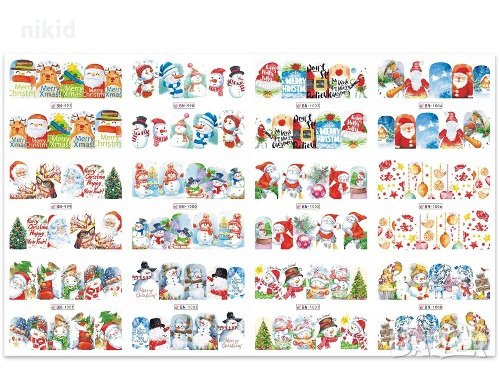 лист 12 в 1 Коледни Снежен човек слайдер татос ваденки водни стикери за нокти маникюр, снимка 4 - Продукти за маникюр - 31263421