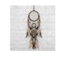 Декоративен, висящ ловец на сънища с въже, бели пера и дървени мъниста, 15x51 см