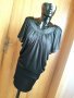 VILA Черна сатенена рокля с лъскав ефект и феерични ръкави С/М, снимка 1 - Рокли - 25695242