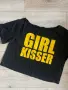 Дамска черна къса тениска Shein с надпис „GIRL KISSER“ в ярко жълто Y2K/streetwear, снимка 1