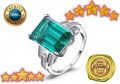 Пръстен със смарагдов зелен син камък 925 сребърен посребрен за жени годежен за момичета скъпоценни , снимка 1 - Пръстени - 38379911