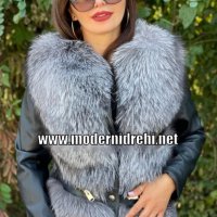 Луксозно дамско палто естествен косъм лисица и естествена кожа код 59, снимка 1 - Якета - 33846484