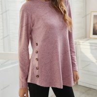 Дамска едноцветна ежедневна блуза с копчета и падащо рамо, 2цвята - 023, снимка 5 - Блузи с дълъг ръкав и пуловери - 42400236
