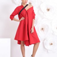 friends fashion рокля-риза в червен цвят, снимка 5 - Рокли - 30232773