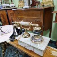 Уникален  рядък  антикварен колекционерски холандски телефон оникс позлатен бронз , снимка 6 - Антикварни и старинни предмети - 44550173