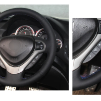 Кожен калъф за волан за шиене със син шев за Honda Accord 8 2008-2015г Перфорирана кожена тапицерия, снимка 4 - Аксесоари и консумативи - 44559272