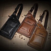 мъжка чанта кожена JEEP BULUO паласка за през годи с една презрамка, снимка 6 - Чанти - 42080755