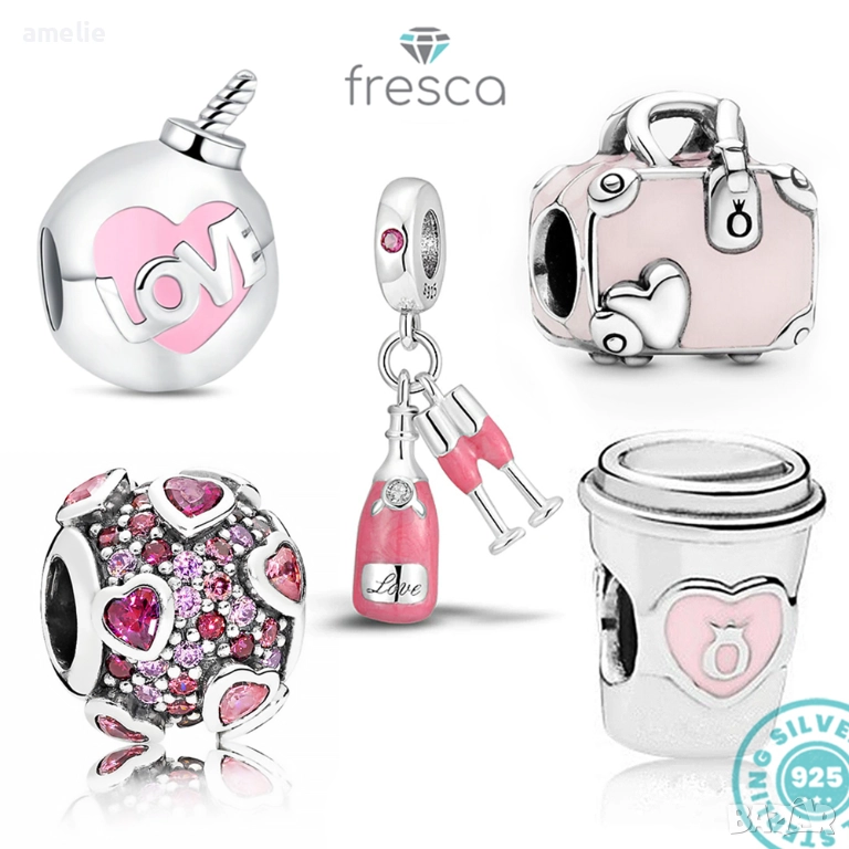 Ликвидация! Колекция талисмани Pink Love Fresca по модел тип Pandora Пандора с печат S925, снимка 1