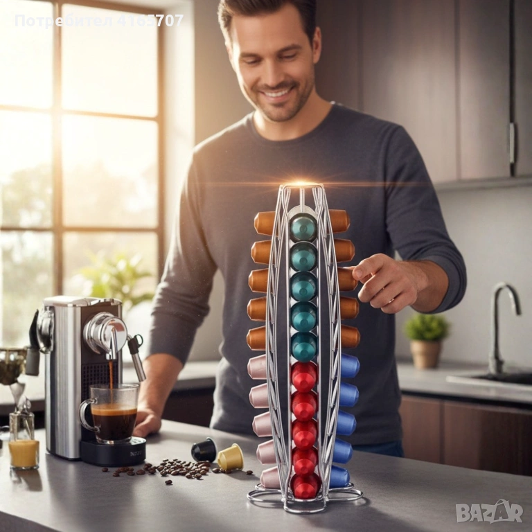 Въртящ се диспенсър за кафе Cheffinger, за капсули Nespresso – капацитет 40 капсули, компактен и ста, снимка 1