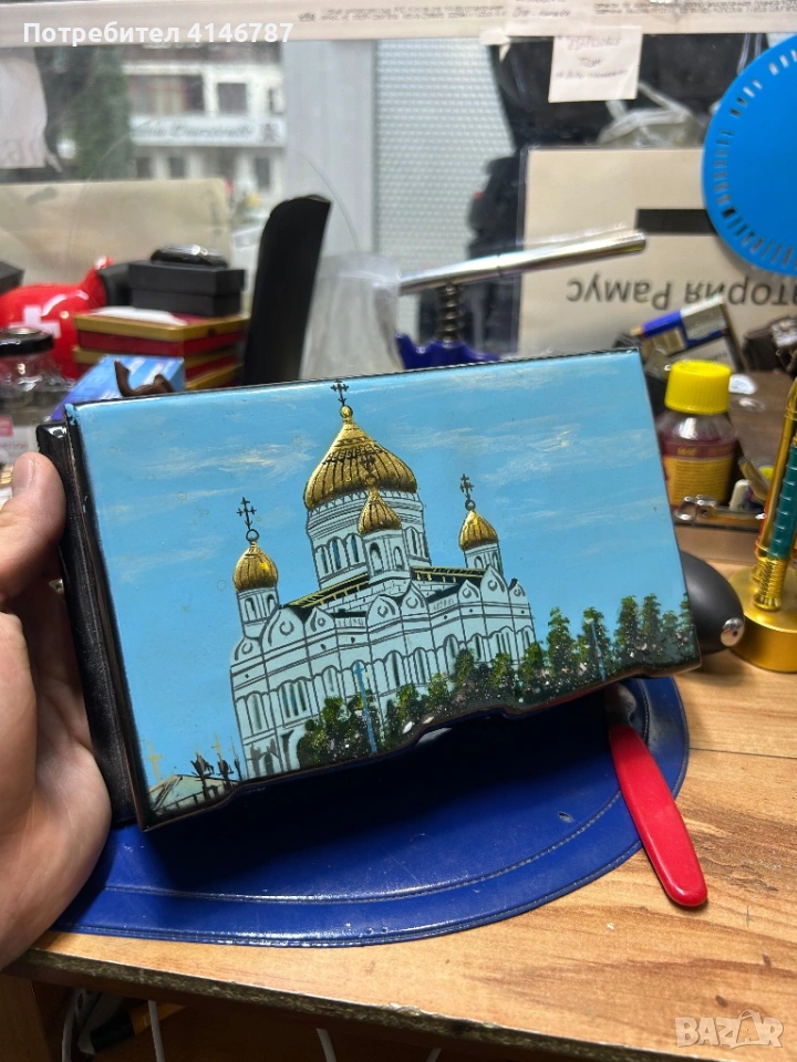 Ръчно рисувана винтидж кутия с огледало , снимка 1