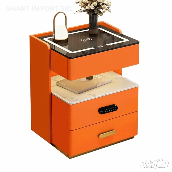 Интелигентно нощно шкафче Smart Heater LED, биометрично заключване, Bluetooth , оранжев, снимка 1